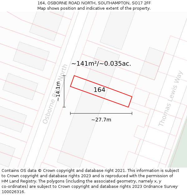 164, OSBORNE ROAD NORTH, SOUTHAMPTON, SO17 2FF: Plot and title map