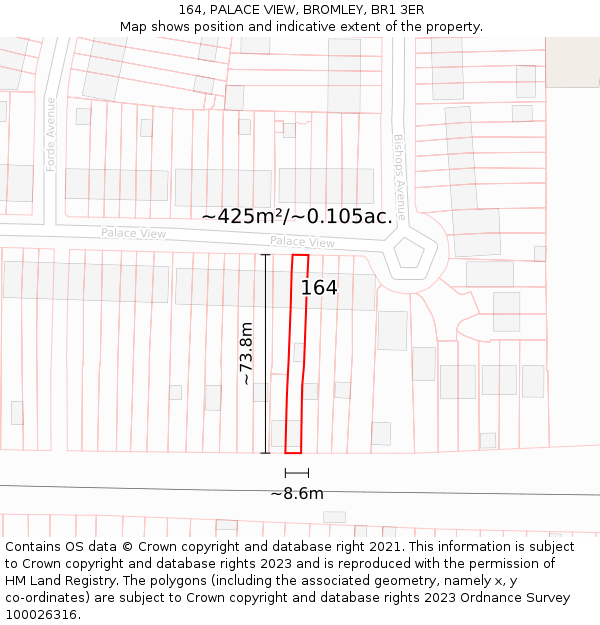 164, PALACE VIEW, BROMLEY, BR1 3ER: Plot and title map
