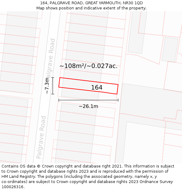 164, PALGRAVE ROAD, GREAT YARMOUTH, NR30 1QD: Plot and title map