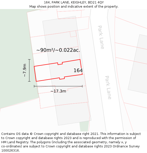 164, PARK LANE, KEIGHLEY, BD21 4QY: Plot and title map