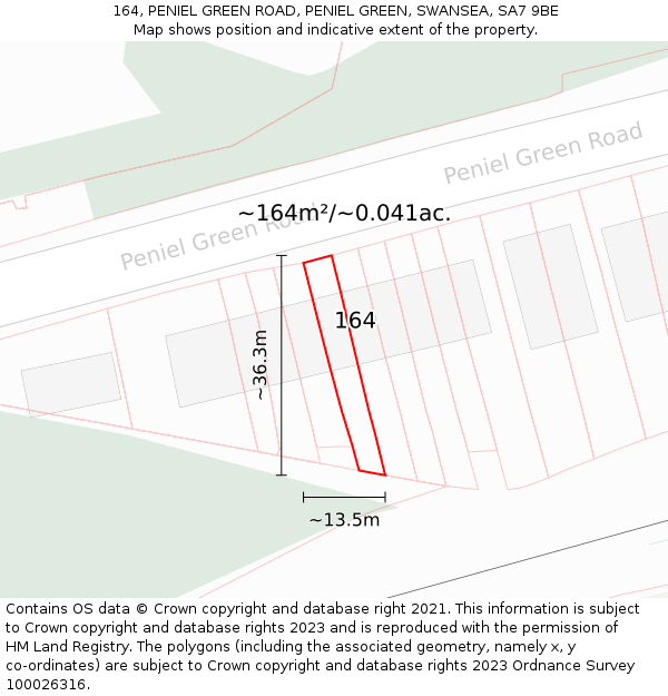 164, PENIEL GREEN ROAD, PENIEL GREEN, SWANSEA, SA7 9BE: Plot and title map