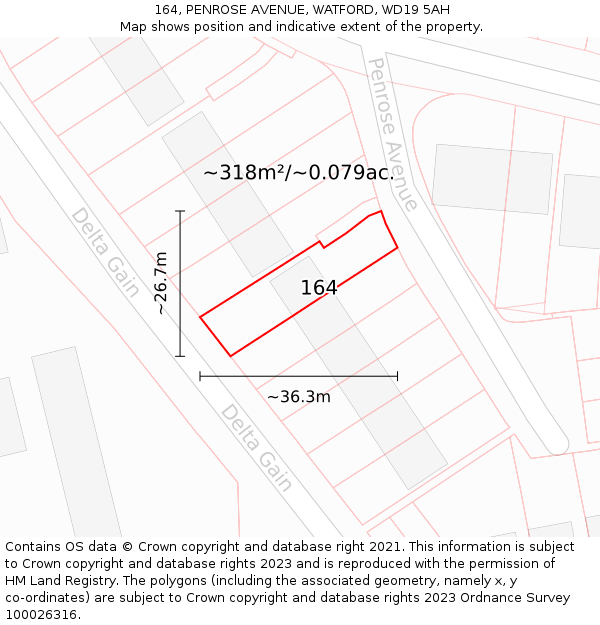 164, PENROSE AVENUE, WATFORD, WD19 5AH: Plot and title map