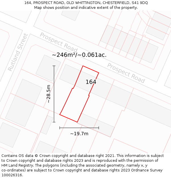 164, PROSPECT ROAD, OLD WHITTINGTON, CHESTERFIELD, S41 9DQ: Plot and title map