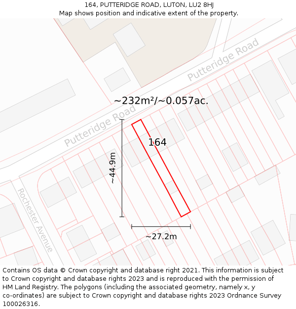 164, PUTTERIDGE ROAD, LUTON, LU2 8HJ: Plot and title map