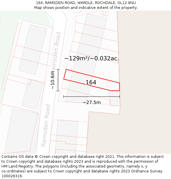 164, RAMSDEN ROAD, WARDLE, ROCHDALE, OL12 9NU: Plot and title map