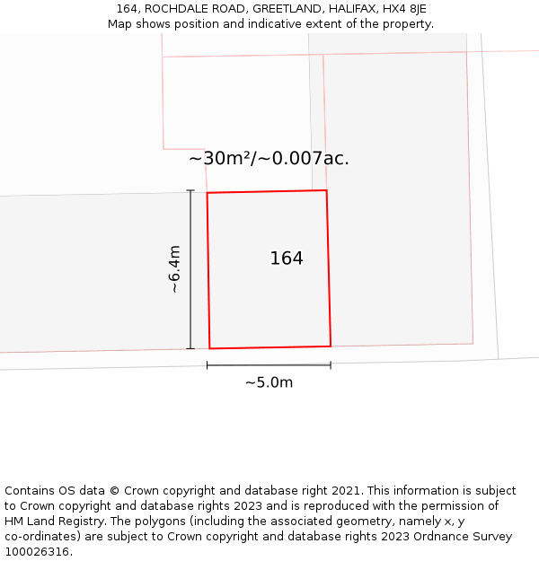 164, ROCHDALE ROAD, GREETLAND, HALIFAX, HX4 8JE: Plot and title map
