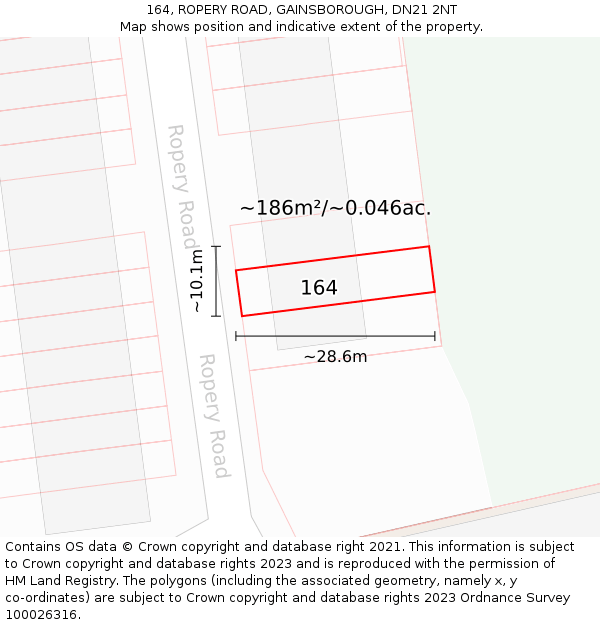 164, ROPERY ROAD, GAINSBOROUGH, DN21 2NT: Plot and title map