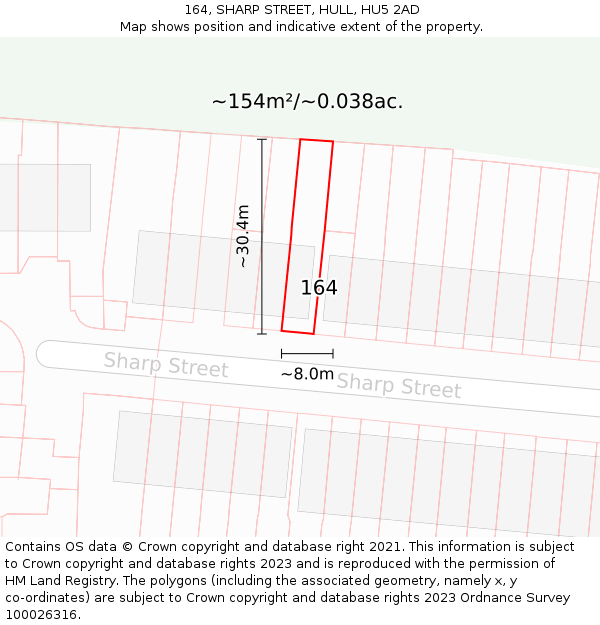 164, SHARP STREET, HULL, HU5 2AD: Plot and title map