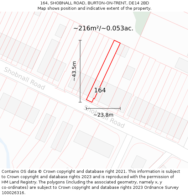 164, SHOBNALL ROAD, BURTON-ON-TRENT, DE14 2BD: Plot and title map