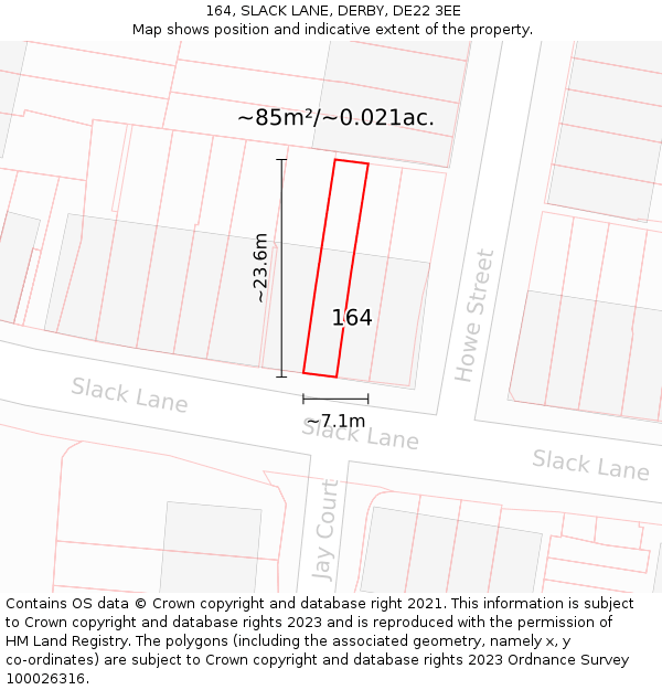 164, SLACK LANE, DERBY, DE22 3EE: Plot and title map