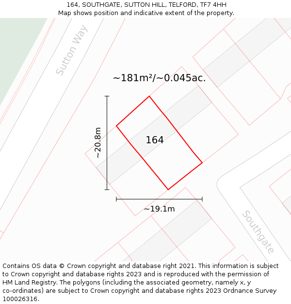 164, SOUTHGATE, SUTTON HILL, TELFORD, TF7 4HH: Plot and title map