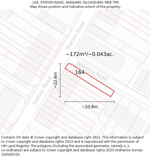 164, STATION ROAD, RAINHAM, GILLINGHAM, ME8 7PR: Plot and title map