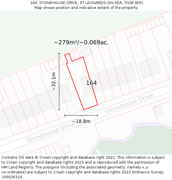 164, STONEHOUSE DRIVE, ST LEONARDS-ON-SEA, TN38 9DN: Plot and title map