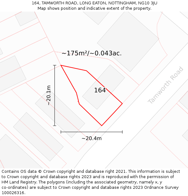 164, TAMWORTH ROAD, LONG EATON, NOTTINGHAM, NG10 3JU: Plot and title map