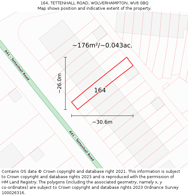 164, TETTENHALL ROAD, WOLVERHAMPTON, WV6 0BQ: Plot and title map