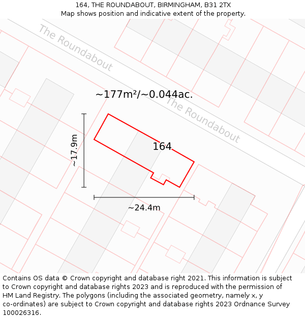 164, THE ROUNDABOUT, BIRMINGHAM, B31 2TX: Plot and title map