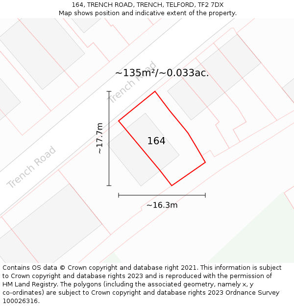 164, TRENCH ROAD, TRENCH, TELFORD, TF2 7DX: Plot and title map