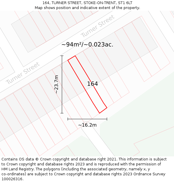 164, TURNER STREET, STOKE-ON-TRENT, ST1 6LT: Plot and title map