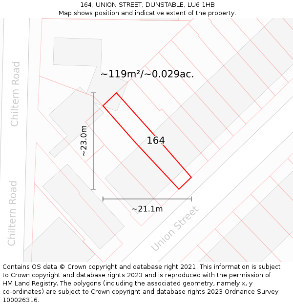 164, UNION STREET, DUNSTABLE, LU6 1HB: Plot and title map