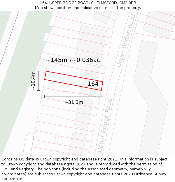 164, UPPER BRIDGE ROAD, CHELMSFORD, CM2 0BB: Plot and title map