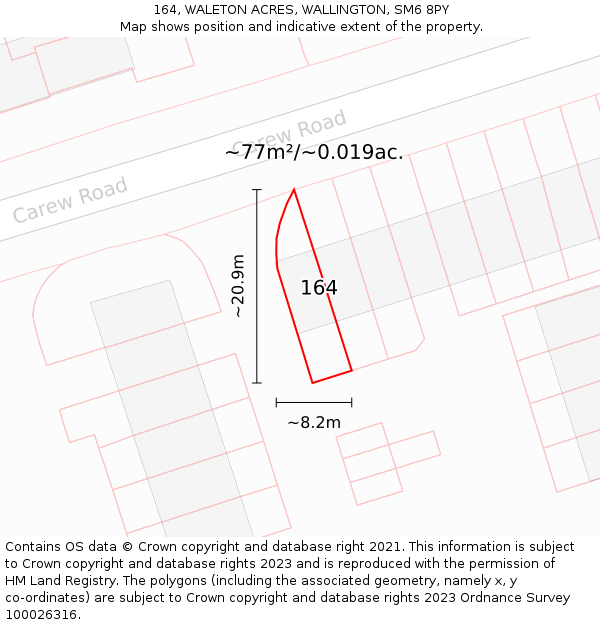 164, WALETON ACRES, WALLINGTON, SM6 8PY: Plot and title map