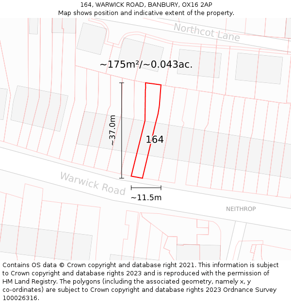 164, WARWICK ROAD, BANBURY, OX16 2AP: Plot and title map