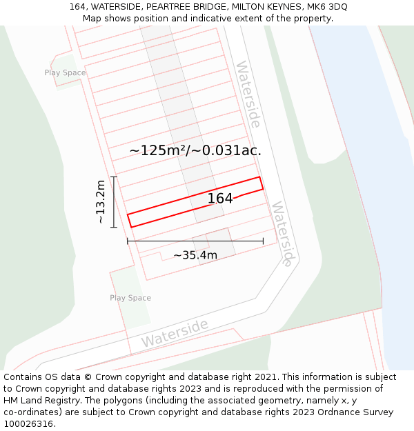 164, WATERSIDE, PEARTREE BRIDGE, MILTON KEYNES, MK6 3DQ: Plot and title map