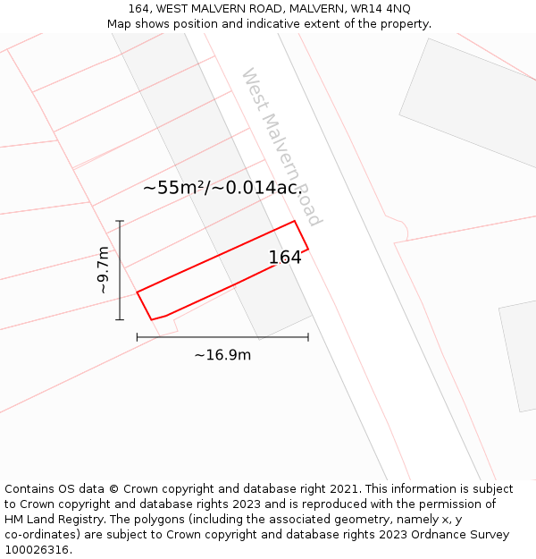 164, WEST MALVERN ROAD, MALVERN, WR14 4NQ: Plot and title map