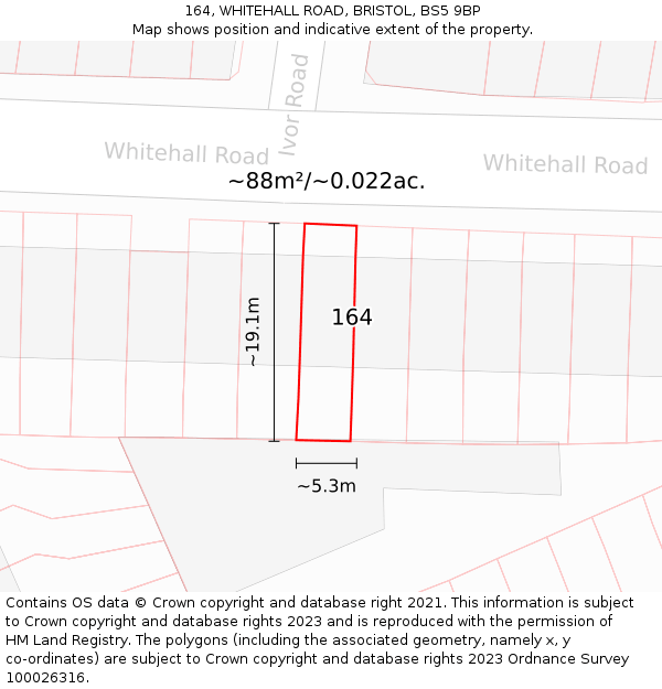 164, WHITEHALL ROAD, BRISTOL, BS5 9BP: Plot and title map