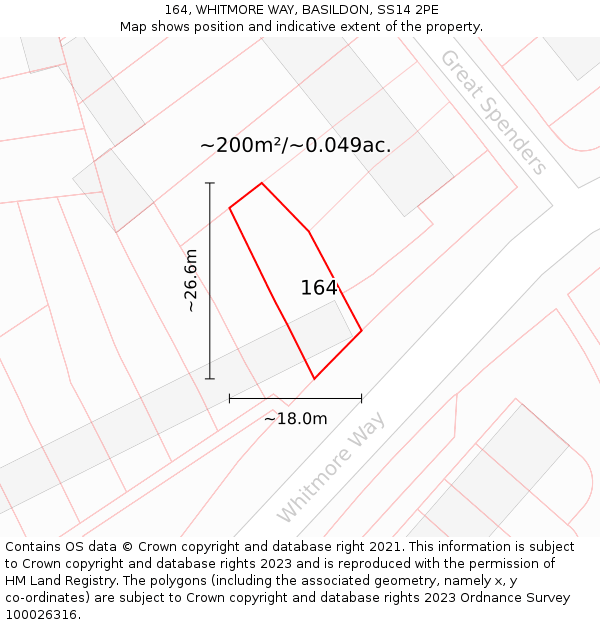 164, WHITMORE WAY, BASILDON, SS14 2PE: Plot and title map