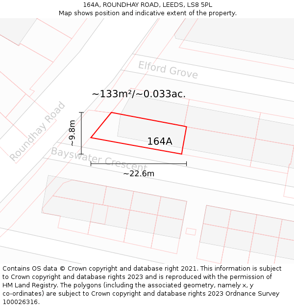 164A, ROUNDHAY ROAD, LEEDS, LS8 5PL: Plot and title map