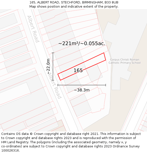 165, ALBERT ROAD, STECHFORD, BIRMINGHAM, B33 8UB: Plot and title map