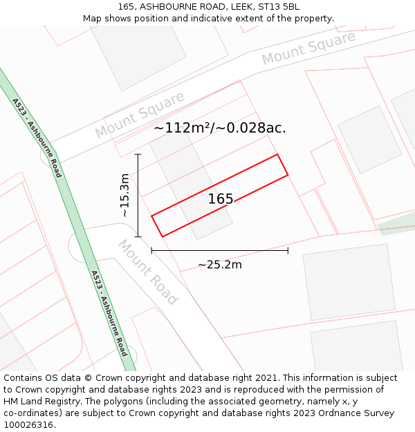165, ASHBOURNE ROAD, LEEK, ST13 5BL: Plot and title map