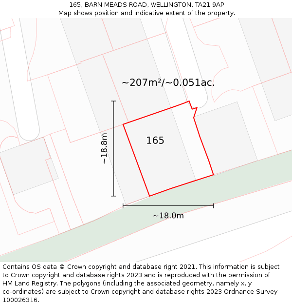 165, BARN MEADS ROAD, WELLINGTON, TA21 9AP: Plot and title map