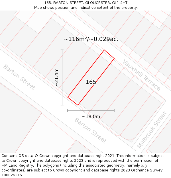 165, BARTON STREET, GLOUCESTER, GL1 4HT: Plot and title map