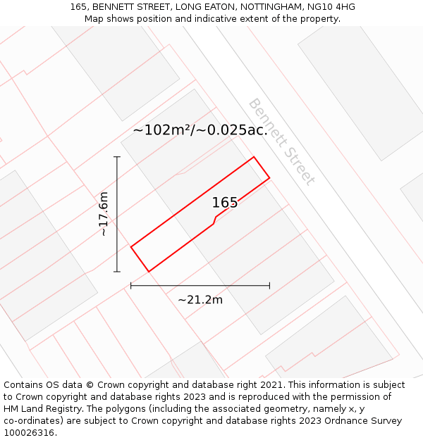 165, BENNETT STREET, LONG EATON, NOTTINGHAM, NG10 4HG: Plot and title map