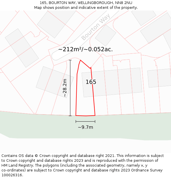 165, BOURTON WAY, WELLINGBOROUGH, NN8 2NU: Plot and title map