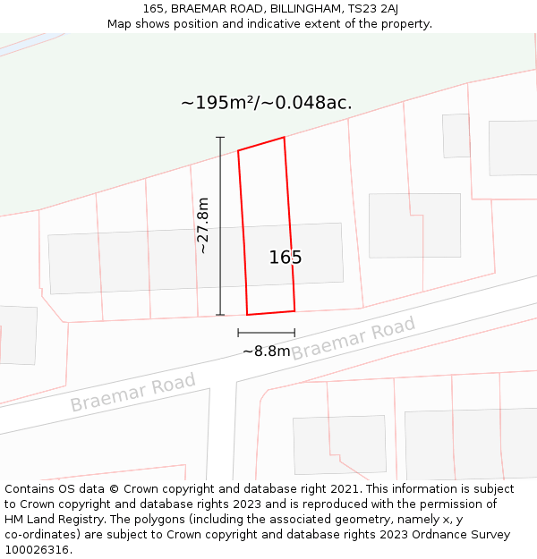 165, BRAEMAR ROAD, BILLINGHAM, TS23 2AJ: Plot and title map