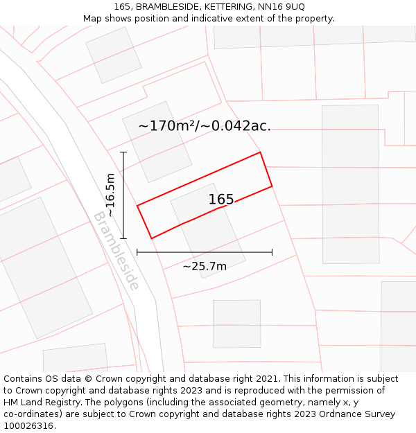165, BRAMBLESIDE, KETTERING, NN16 9UQ: Plot and title map