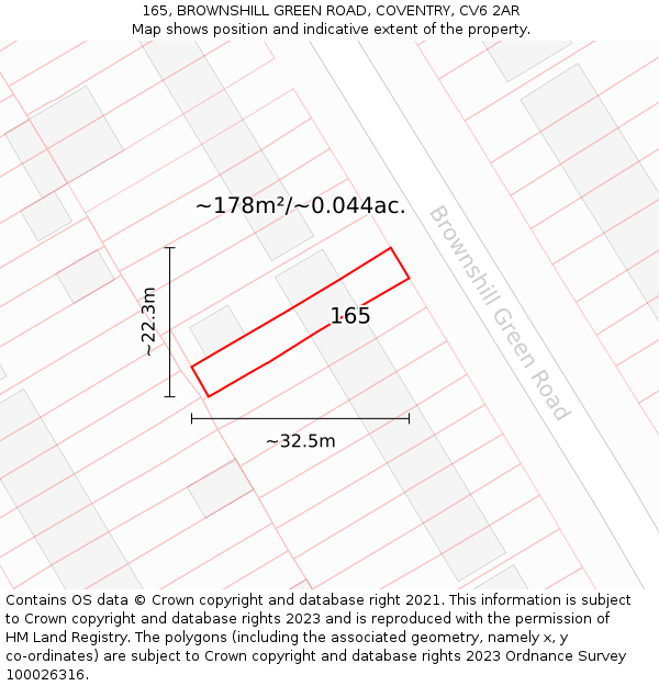 165, BROWNSHILL GREEN ROAD, COVENTRY, CV6 2AR: Plot and title map