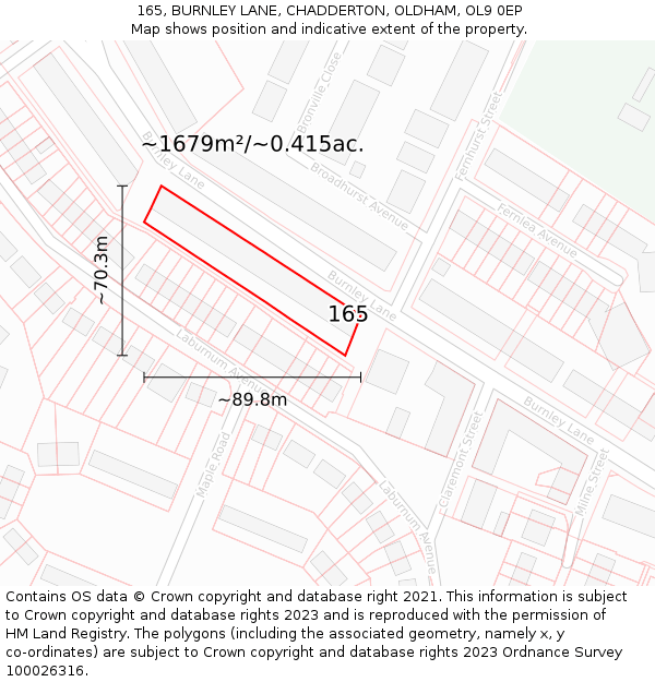 165, BURNLEY LANE, CHADDERTON, OLDHAM, OL9 0EP: Plot and title map