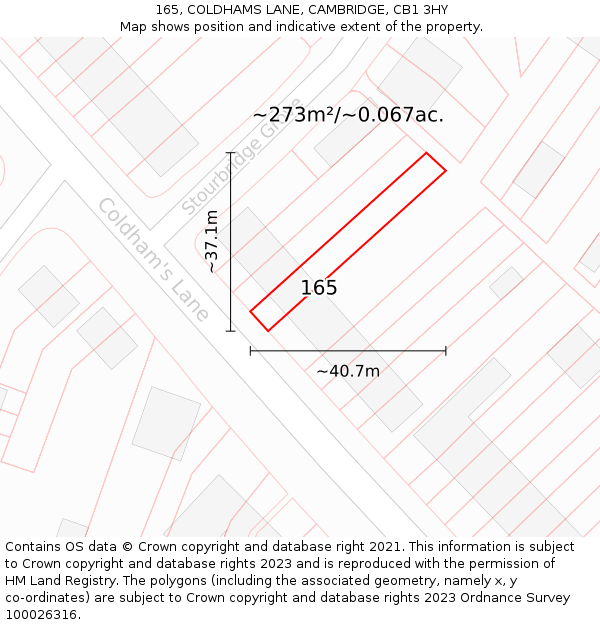 165, COLDHAMS LANE, CAMBRIDGE, CB1 3HY: Plot and title map