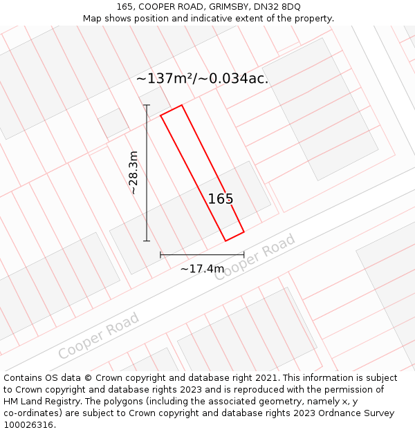 165, COOPER ROAD, GRIMSBY, DN32 8DQ: Plot and title map