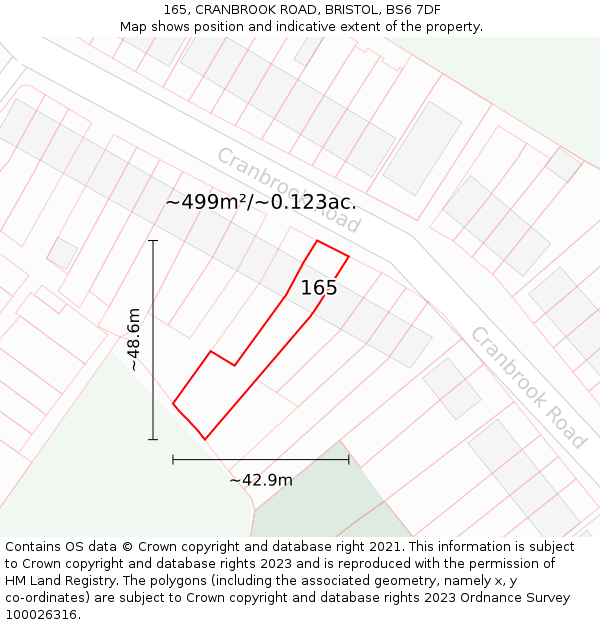 165, CRANBROOK ROAD, BRISTOL, BS6 7DF: Plot and title map
