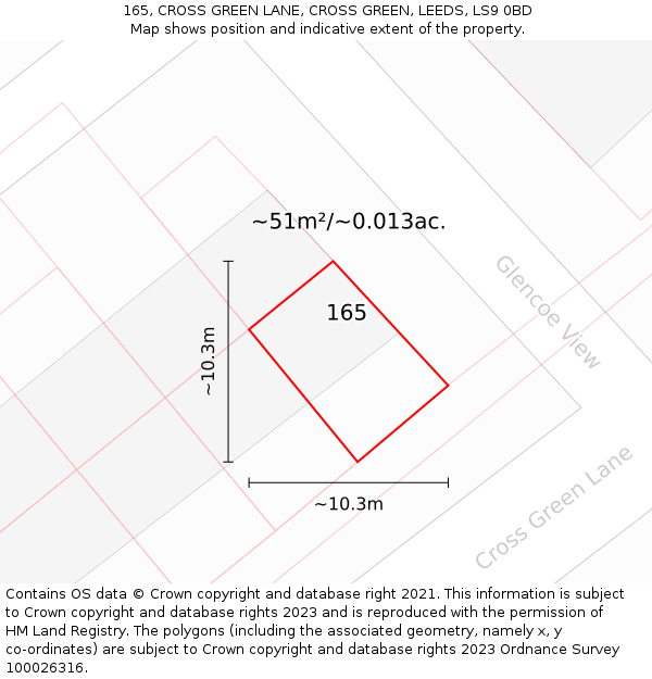 165, CROSS GREEN LANE, CROSS GREEN, LEEDS, LS9 0BD: Plot and title map
