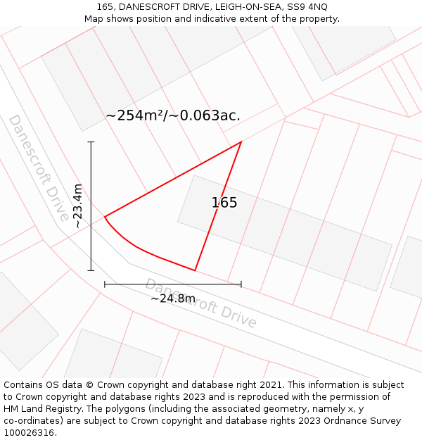 165, DANESCROFT DRIVE, LEIGH-ON-SEA, SS9 4NQ: Plot and title map