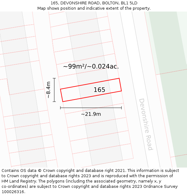 165, DEVONSHIRE ROAD, BOLTON, BL1 5LD: Plot and title map