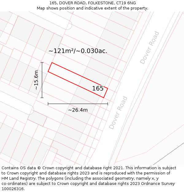 165, DOVER ROAD, FOLKESTONE, CT19 6NG: Plot and title map