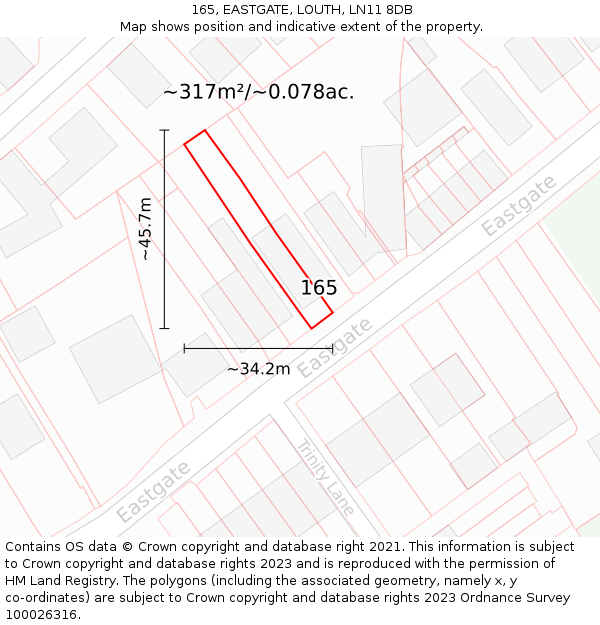 165, EASTGATE, LOUTH, LN11 8DB: Plot and title map