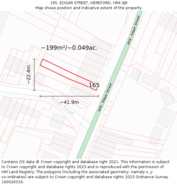 165, EDGAR STREET, HEREFORD, HR4 9JR: Plot and title map